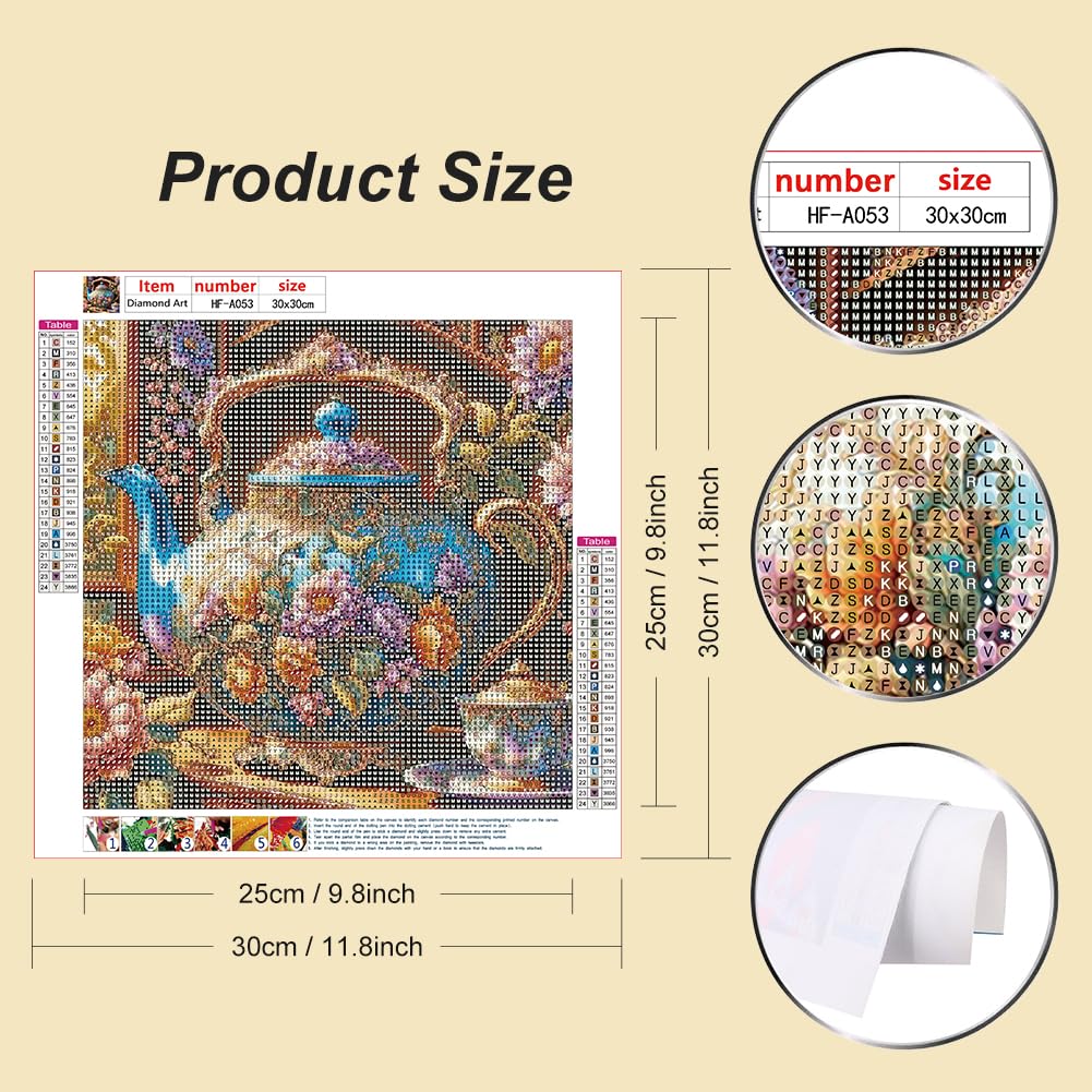 hill froeistung 5D Colorful Teapot Diamond Art Painting Kits for Adults,Flower Diamond Art for Beginners, DIY Full Drill Teacup Diamond Art Painting(12X12 inch) hill froeistung