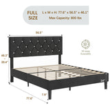 VECELO Full Size Bed Frame with Diamond Tufted Headboard, Upholstered Platform Bedframe with Wood Slat Support, No Box Spring Needed, Velvet & Black VECELO