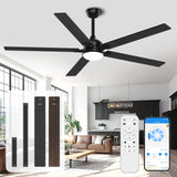 Acesal 72 Inch Ceiling Fans with Lights&App-Large Outdoor Ceiling Fan with Quiet DC Motor Dimmable 6 Speeds Timing Reversible Modern Industrial Ceiling Fan for Living Room Patio Indoor Outdoor-Black Acesal