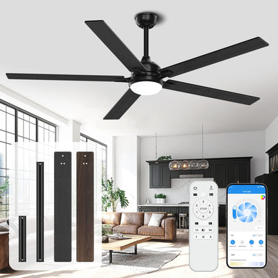 Acesal 72 Inch Ceiling Fans with Lights&App-Large Outdoor Ceiling Fan with Quiet DC Motor Dimmable 6 Speeds Timing Reversible Modern Industrial Ceiling Fan for Living Room Patio Indoor Outdoor-Black