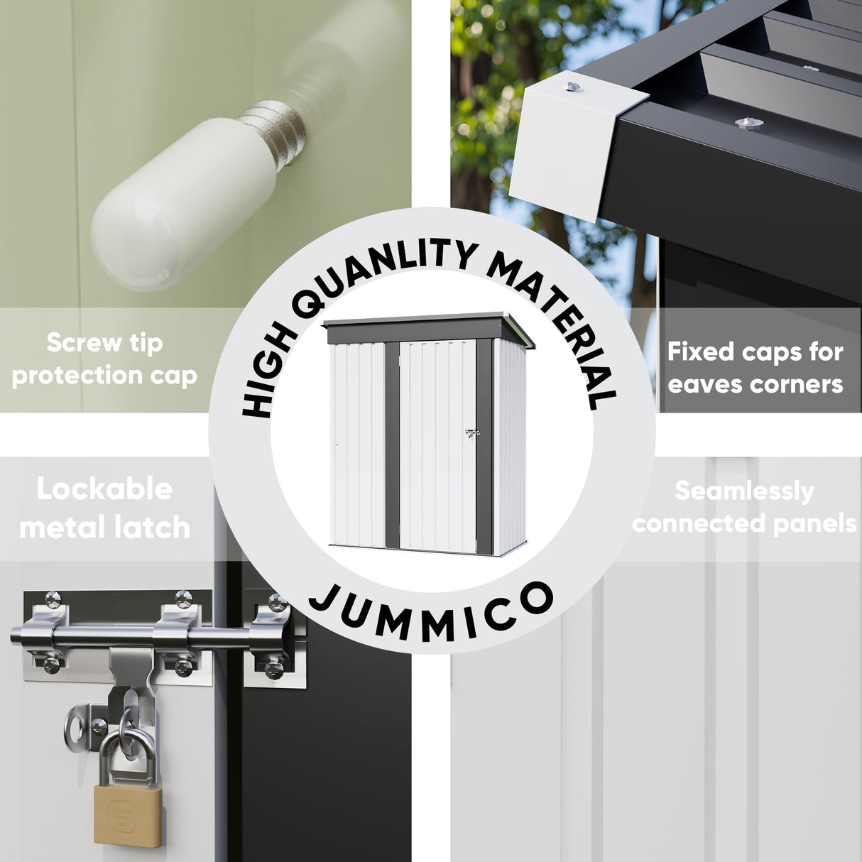 JUMMICO Metal Outdoor Storage Shed 5 x 3 FT Metal Shed with Lockable Door,Waterproof Garden Tool Shed Storage House for Backyard Patio Lawn,White JUMMICO