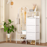 SWTYMIKI Dresser with Hanging Rack - 3 Fabric Drawers Kids Dresser for Bedroom - Reversible Tall Storage Tower, Small Space Clothes Storage Organizer Cabinet for Apartment, Dorm 49.21''H, White SWTYMIKI