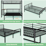 Metal Twin Over Full Bunk Bed Frame with Desk, Loft Platform Mattress Foundation with Steel Slat Support Storage Space Merax