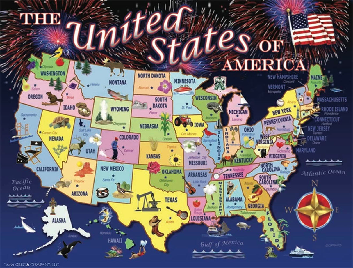 SUNSOUT INC - United States Map - 1000 pc Jigsaw Puzzle by Artist: Giordano Studios - Finished Size 20" x 27" Fourth of July - MPN# 37266 SunsOut