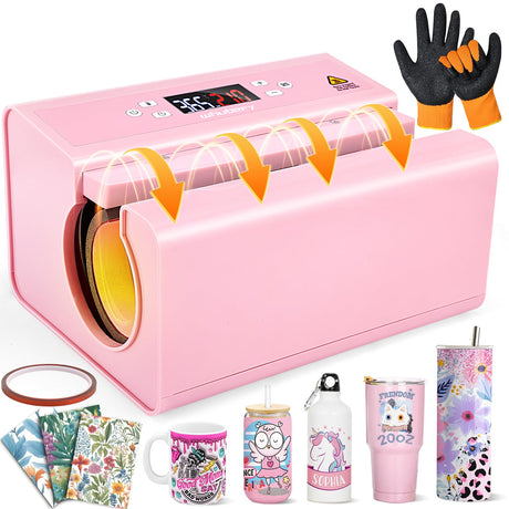 Whubefy Auto Tumbler Heat Press, 20oz 30oz 15oz Mug Press Sublimation Machine Heat Up Fast & Even,Automatic Tumbler Press Machine for 2.95-3.34inch Sublimation Tumblers Cups (Auto Cup Press-Pink) Whubefy