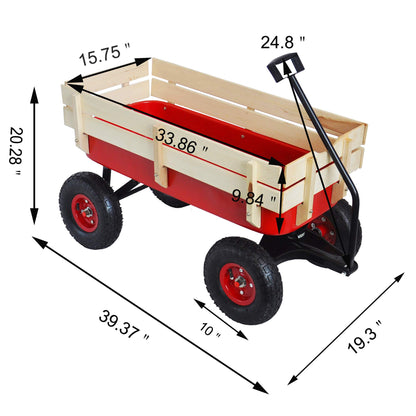 ZeHuoGe Outdoor Sport Wagon All Terrain Pulling w/Removable Wooden Side Panels Air Tires Big Foot Panel Wagon 330 lbs. Weight Capacity Sturdy All Steel Wagon Bed - WoodArtSupply