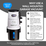Prolux Professional Shop White Wall Mounted Garage Vac, Wet Dry Pick Up Prolux