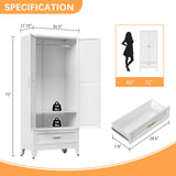 Metal Armoire Wardrobe Closet with Drawer, Farmhouse White Wardrobe Cabinets for Hanging Clothes,Rustic Barn Door Dasign 71" Tall Freestanding Armoire for Bedroom,Office,Laundry Room,Dormitorios XIOMIOHTRQ