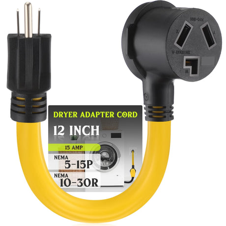 Kanayu NEMA 5-15P to 10-30R 15Amp Dryer Adapter Cord Compatible Female Power Adapter 15 Amp 3 Prong Female Receptacle ONLY for 120V Device EV Power Cord, 12Inch long Kanayu