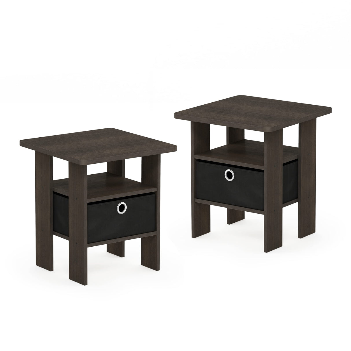 Furinno Andrey Set of 2 End Table / Side Table / Night Stand / Bedside Table with Bin Drawer, Dark Brown/Black Furinno