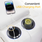 Power Recliner Sectional Sofa Couches with LED Lights for Living Room, Faux Leather Wall Hugger Reclining Corner Couch Sets with 2 Home Theater Seat, USB Charger, Cup Holder, Storage Console, White Comfort Stretch