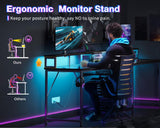 Coleshome 98 Inch 2 Person Gaming Desk with Storage Shelves- Long Double Home Office Computer Desks with USB Charging Port & LED Lights, Writing Desk with Monitor Stand, Modern Study/Work Table, Black Coleshome