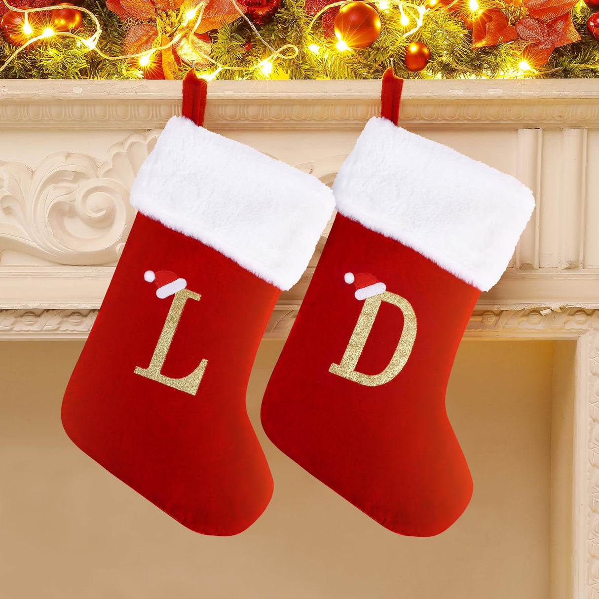 20 Inches Monogram Christmas Stockings with Letters, Large Super Soft Christmas Stockings Red Velvet with White Super Soft Plush Cuff for Christmas Xmas Tree Holiday Fireplace (S) Sailup