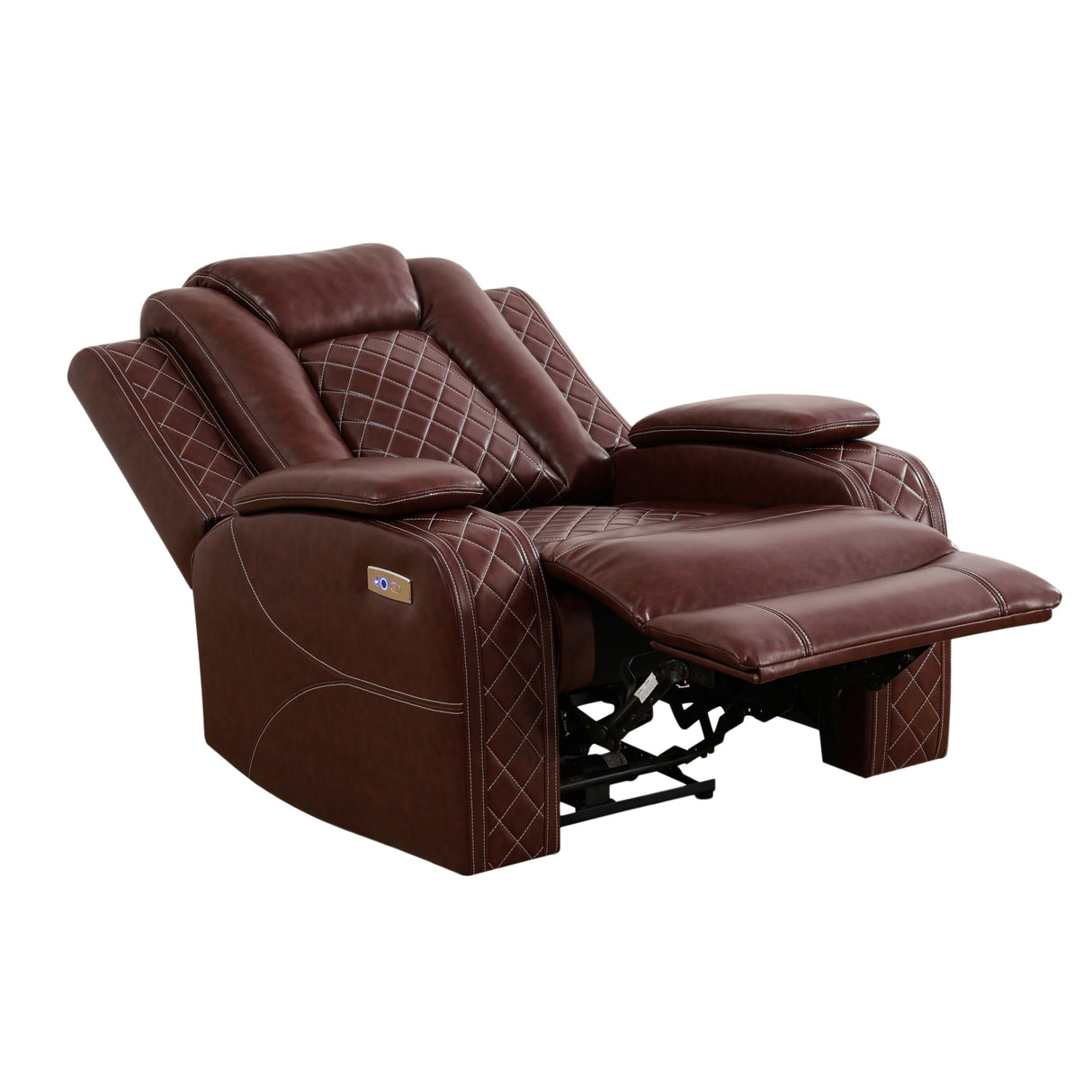 AYCP Multifunction Power Air Leather Recliner Sofa Set with LED Lights, Living Room Furniture, Reclining Sofa, loveseat, Chair with USB Port/Storage (Brown, 3 Pieces) AYCP