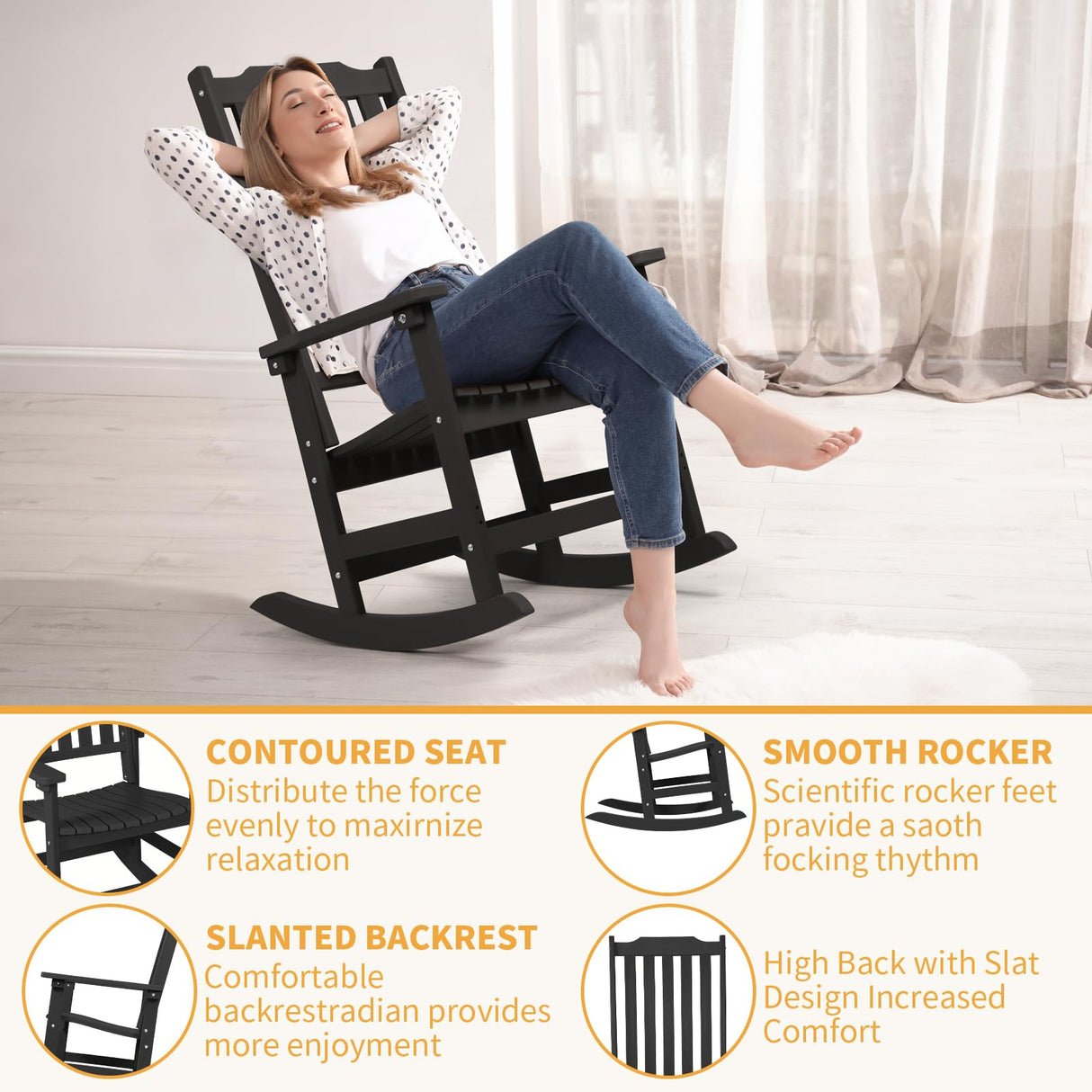 Mguio Outdoor Rocking Chairs Set of 2, Porch Rocker with High Back, Patio Rockers Set of 2, HDPE Weather Resistant Rocking Chairs for Patio, Garden, Backyard, 380lb Mguio