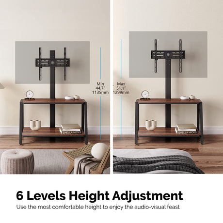 FITUEYES Wood TV Stand with Mount for 32-55 inch TVs, 2 Tier Entertainment Center with Storage for Bedroom & Corner, Tall Wooden TV Mount Stands & Metal Mount - Max Load 77lbs for Flat Screen FITUEYES