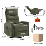PELUMY Manual Recliner Chair with Heat & Vibration Massage, 360° Swivel Rocker Recliner with 155° Recline and Lumbar Heat, Compact Recliner for Living Room & Small Spaces (Chenille, Green) PELUMY