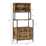 HOMCOM Kitchen Bakers Rack with Power Outlet, Coffee Bar Cabinet with Storage Shelves, Microwave Stand with Louvred Door Cabinets, Rustic Brown HOMCOM