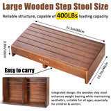 Wooden one Step Stool- Solid Pine Wood Step Riser with Non-Slip Pads, Wood Step Stool for Elderly Adults, high Bed, Bathroom, Kitchen (31.5" L*15.7" W*3.9" H, Brown, 400LBs Capacity) yeezoo