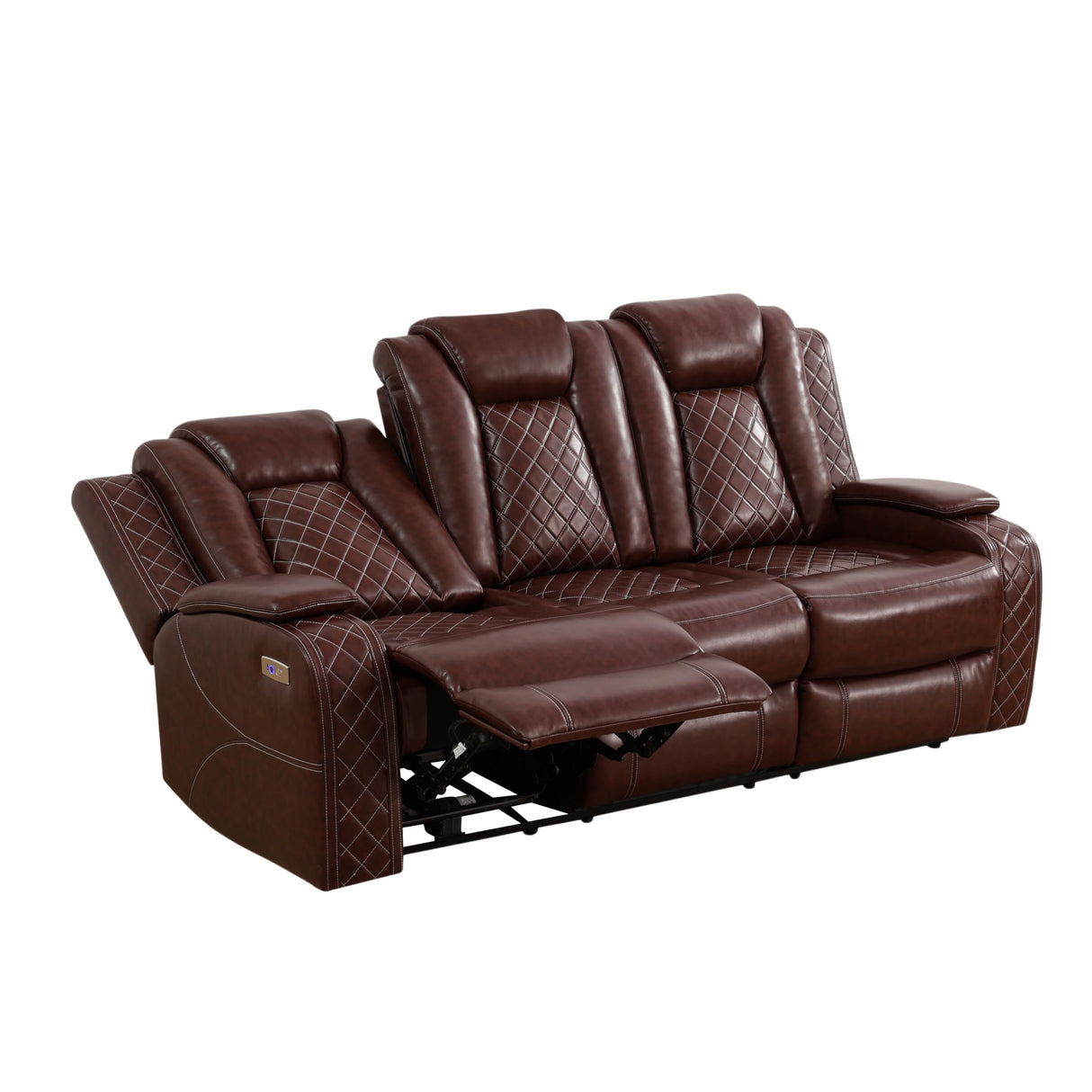 AYCP Multifunction Power Air Leather Recliner Sofa Set with LED Lights, Living Room Furniture, Reclining Sofa, loveseat, Chair with USB Port/Storage (Brown, 3 Pieces) AYCP