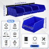 Maitys Wall Mounted Storage Bins Plastic Hanging Stackable Storage Parts Garage Tool Organizer for Screws, Nuts, Bolts, Nails, and Small Hardware Parts, 16x Bins & 4 x Rails(Blue) Maitys