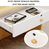 Small Reception Desk, Checkout Counter with Led Lights and Lockable Drawer, Portable Podium Stand, Front Desk Reception Room Table for Checkout Office, Beauty Salon, Lobby WoodArtSupply