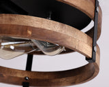 2-Light Rustic Flush Mount Light Fixture Oak Wood Round Drum Semi Flush Mount Ceiling Light for Hallway Bedroom Kitchen Entryway Farmhouse, Black Fivess Lighting