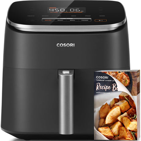 COSORI Air Fryer 9-in-1, Compact & Large 6-Qt, Fast Turbo Modes, 90°–450°F Even Results With Precise Temperature Control, Up to 95% Less Oil*, Roast, Bake, Dry, Reheat, Frozen, Broil, Proof, Grey COSORI