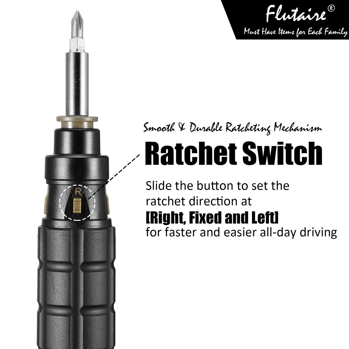 10-in-1 Multi Screwdriver, Multi-Bit Magnetic Ratcheting Screwdriver with Phillips/Slotted/Torx/Hex Bits and 1/4-Inch Nut Driver, All in One Multihead Screwdriver with Belt Pouch Flutaire