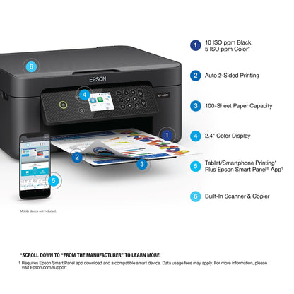 Epson Expression Home XP-4200 Wireless Color All-in-One Printer with Scan, Copy, Automatic 2-Sided Printing, Borderless Photos and 2.4" Color Display,Black