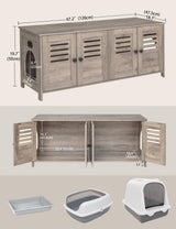 DINZI LVJ Litter Box Enclosure for 2 Cats, Hidden Litter Box Furniture with Double Rooms, Dual Cat Litter House, Front Doors, 47.2" Wooden Hidden Cat Washroom, Side End Table, TV Stand, Greige DINZI LVJ