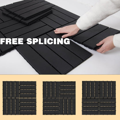 Plastic Interlocking Deck Tiles, 12"x12" Patio Deck Tiles, 9 Pack Waterproof Outdoor Flooring All Weather Use, Patio Floor Decking Tiles for Patio, Balcony, Poolside, and More - Dark Grey - WoodArtSupply