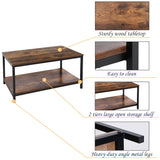 SUPER DEAL 2-Tier Industrial Coffee Table with Storage Shelf for Small Apartment Living Room, Rectangle Wood and Stable Metal TV Stand Side End Table, Rustic Brown SUPER DEAL
