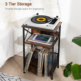 AMHANCIBLE Record Player Stand with Charging Station, Turntable Stand with Storage Cabinet, 3 Tier End Table Hold Up to 200 Albums, Record Stand for Vinyl, Living Room, Rustic Brown, HETCD01BR-1 AMHANCIBLE