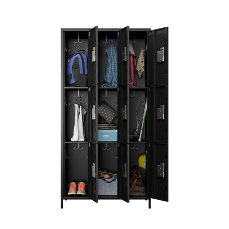 Aobabo 9 Doors Metal Storage Locker Cabinet for Employees, Storage Locker for School Office Gym Bedroom, Industrial Steel Storage Locker with 18 Hooks, Black, Assembly Required Aobabo