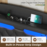 Modern ADORNEVE Floating Full Bed Frame with LED Lights, Hidden Storage & Charging Station ADORNEVE