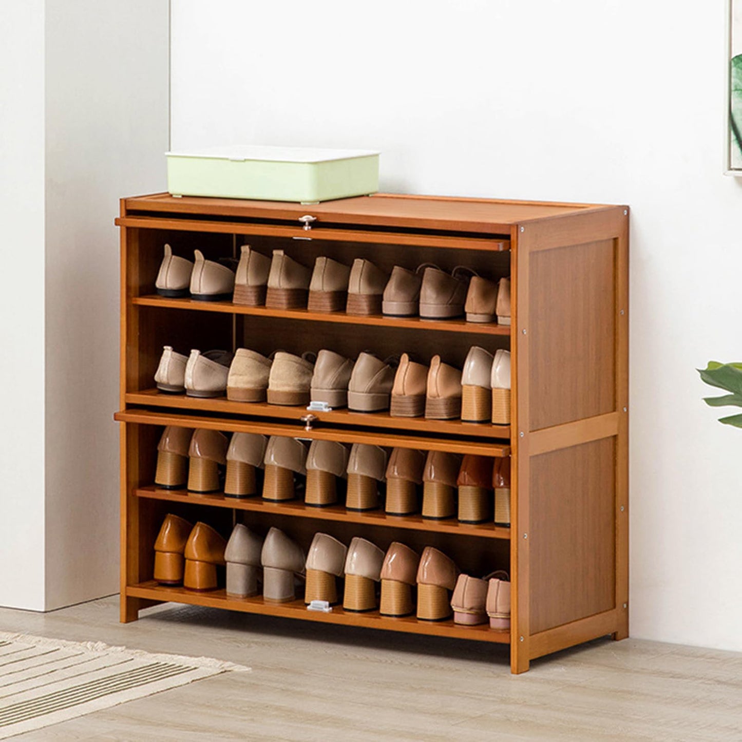 ILWorkTLs 4-Tier Bamboo Shoe Cabinet, Shoe Shelf Storage Organizer with Flip Door for Entryway, Hallway and Closet