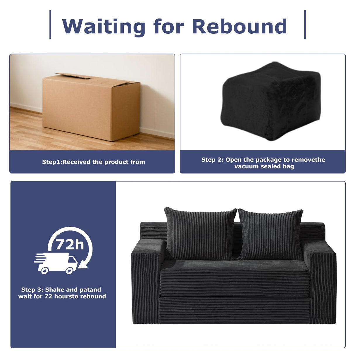 Convertible Sofa Bed, Boneless Couch Loveseat Sleeper, 2 in 1 Folding Couch Bed, Fold Out Comfy Floor Futon Sofa with Pillows for Living Room Bedroom, Black feliz home