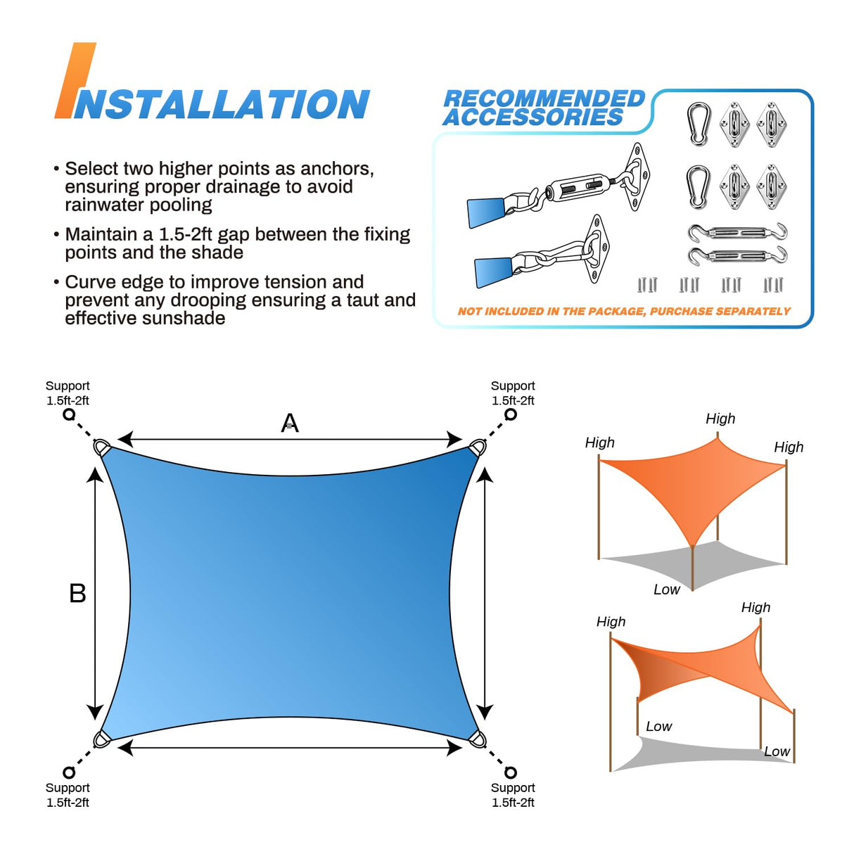 TANG Sunshades Depot Blue 10' x 15' Sun Shade Sail Rectangle Canopy Shade Cover UV Block for Backyard Pergola Porch Deck Garden Patio Outdoor Activities TANG