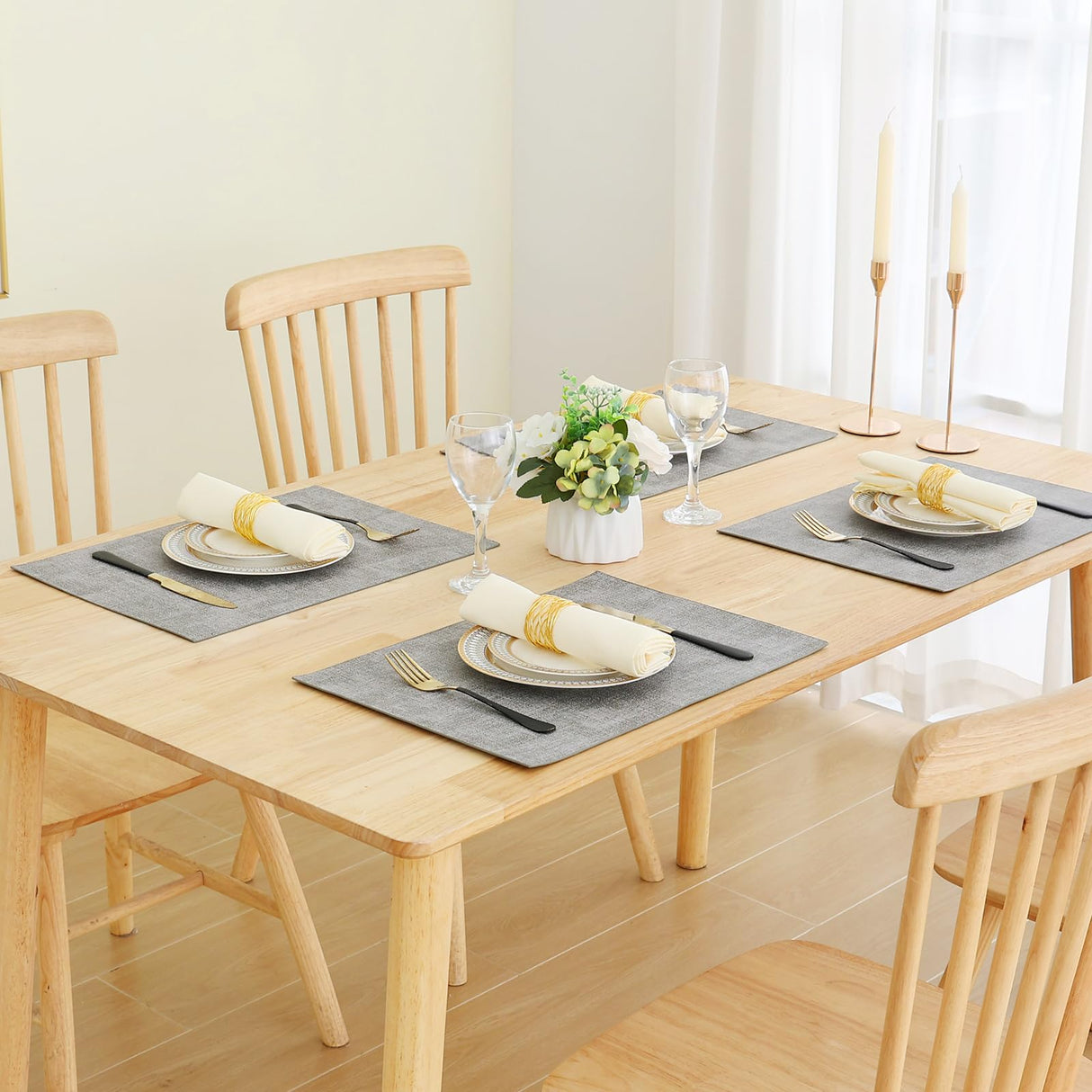 Homaxy Faux Leather Heat Resistant Placemats for Dining Table Set of 6, Waterproof Wipeable Washable PU Table Mats, Easy to Clean Anti-Slip Place Mats, 11.8" x 17", Light Grey Homaxy