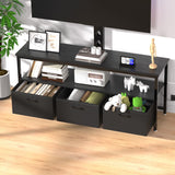 TV Stand with Mount and Power Outlet, Swivel TV Stands Mount with LED Lights for 32/45/55/60/65 inch TVs, Tall Entertainment Center with Storage, Media Console Cabinet for Living Room, Bedroom, Black MJOMKN