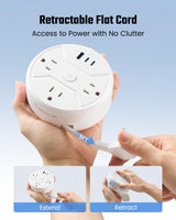 PD 20W C Travel Power Strip, SUPERDANNY 5ft Retractable Extension Cord Fast Charging Station, Portable 3-AC & 3-USB Flat Plug Extension Cord for Home Office, Business Travel, Trip, Cruise, White SUPERDANNY
