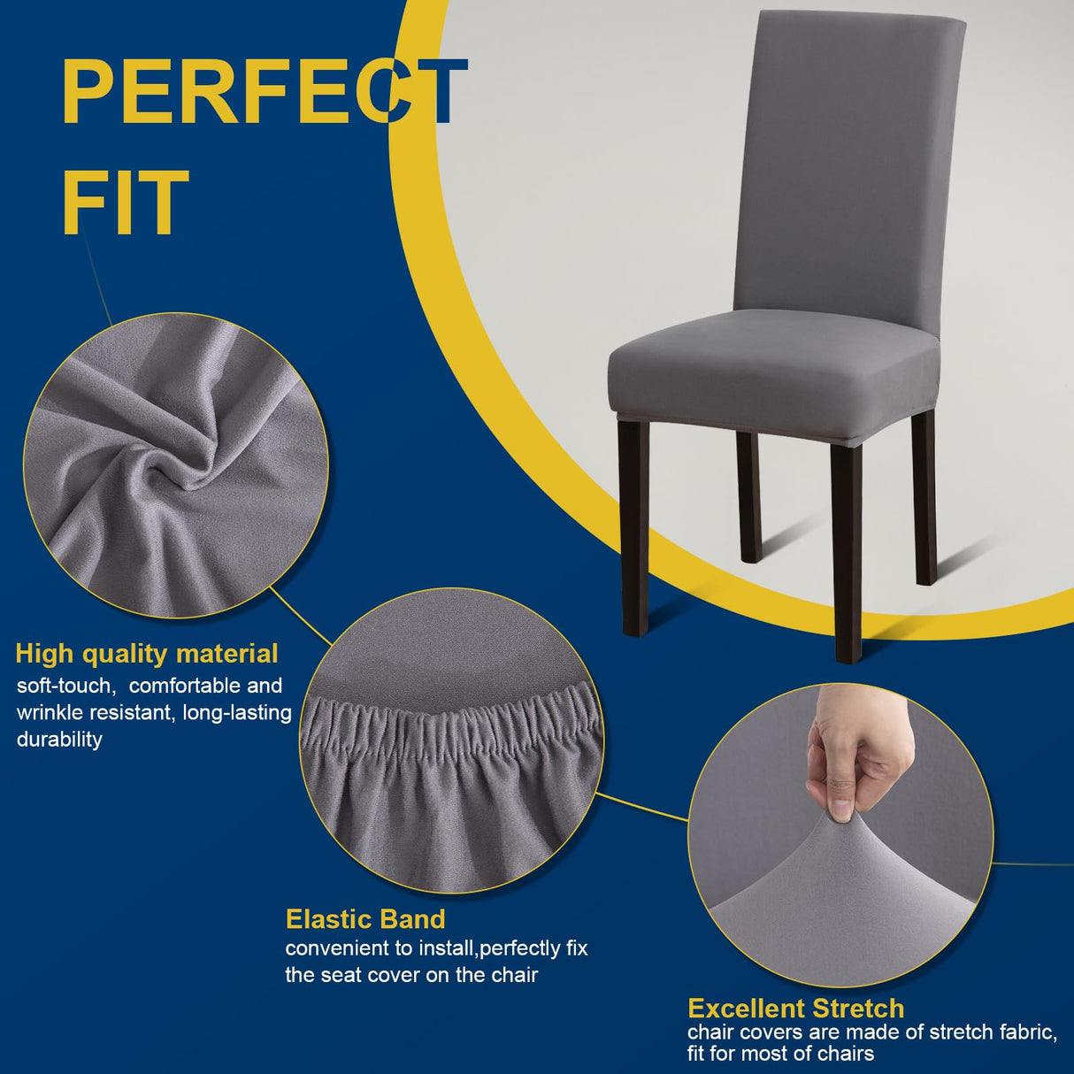 Fafua Chair Covers, Dining Room Chair Covers, Stretch Kitchen Chair Covers/Dining Room Chair Covers Set of 6, Removable Washable Dining Chair Slipcovers for Home, Hotel, Banquet Fafua
