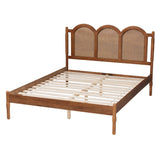Baxton Studio Thatcher Mid-Century Modern Walnut Brown Finished Wood Queen Size Platform Bed with Woven Rattan Baxton Studio