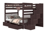 Bedz King Stairway Bunk Beds Full Over Full with 4 Drawers in The Steps and 2 Under Bed Drawers, Dark Cherry Bedz King