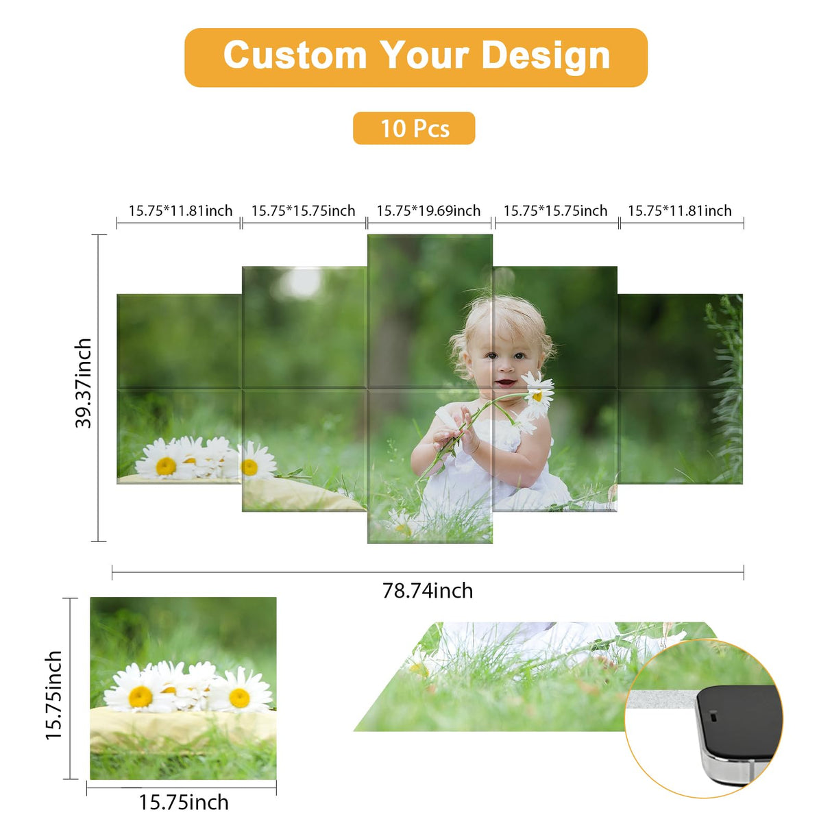 MecTo Custom Acoustic Wall Art, 78.7x39.3in Self-Adhesive Customized Soundproof Panels, 10 Pack Personalized Wall Decorative Sound Absorbing Panels for Home & Office MecTo