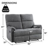 EBELLO Fabric Manual Reclining Sofa Couch, Recliner Loveseat Sofa with Sturdy Robust Metal Base, 2 Seats for Small Living Room, Bedroom and Meeting Room, Grey EBELLO