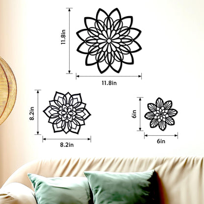 Zzbakress 3 Pieces Metal Flowers Wall Decor, Black Wall Decor, Flower Art Wall Decor Farmhouse Wall Decor Multiple Flowers Hanging Decor for Bathroom Living Room Garden Office (Black Elegant)