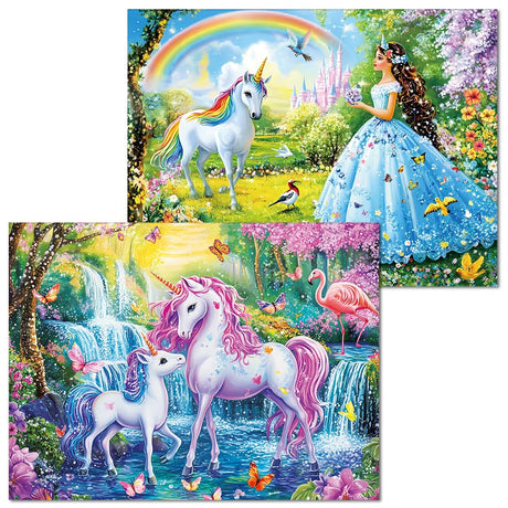 Fishwisdom Pack of 2, 100 Piece Jigsaw Puzzles for Adults and Teens and Kids Family Happy Games Princess Unicorns Puzzles fishwisdom