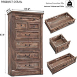 Aitjunz Farmhouse 7 Drawers Dresser for Bedroom, 57" Tall Large Dressers & Chests of Drawers w/Roman Column, Storage Dressers Organizer for Bedroom, Hallway, Living Room, Light Brown Aitjunz